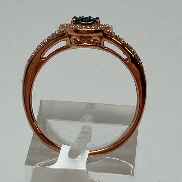 10K Rose Gold Pave Set Blue Champagne and White Diamond Cluster Ring 0.35ct New - Picture 7 of 13